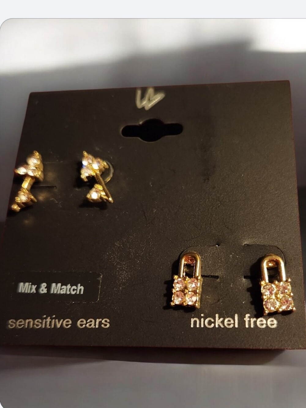 Lane Bryant Gold-tone Crystal Padlock & Arrow Stud Earring Set
